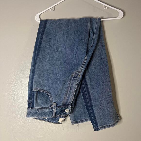 Blue Denim Striped Pac Sun Mom Jeans |Straight Leg Dark Blue - Picture 1 of 7